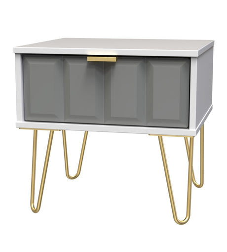 Cube 1 Drawer Bedside Cabinet with Gold Hairpin Legs - Welcome Furniture