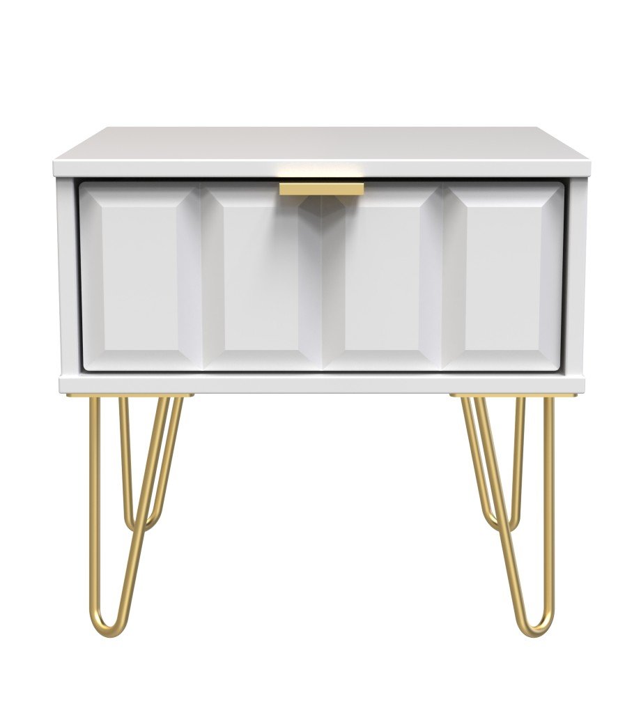 Cube 1 Drawer Bedside Cabinet with Gold Hairpin Legs - Welcome Furniture