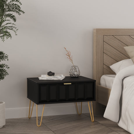 Cube 1 Drawer Midi Chest with Gold Hairpin Legs - Welcome Furniture