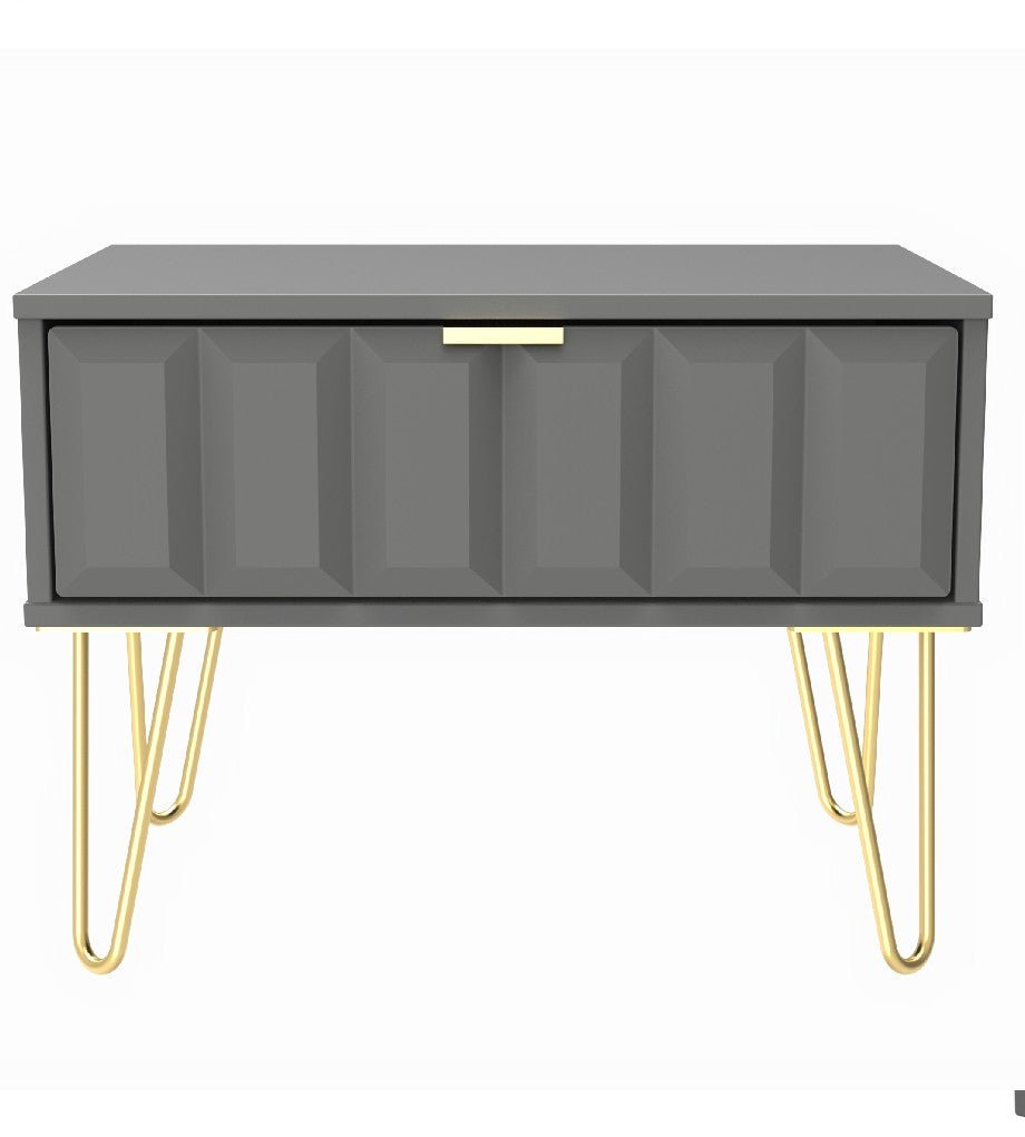 Cube 1 Drawer Midi Chest with Gold Hairpin Legs - Welcome Furniture