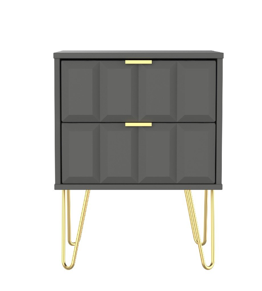 Cube 2 Drawer Bedside Cabinet with Gold Hairpin Legs - Welcome Furniture