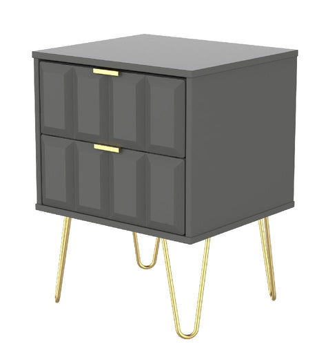 Cube 2 Drawer Bedside Cabinet with Gold Hairpin Legs - Welcome Furniture
