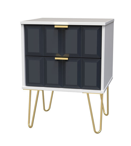 Cube 2 Drawer Bedside Cabinet with Gold Hairpin Legs - Welcome Furniture