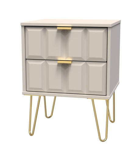 Cube 2 Drawer Bedside Cabinet with Gold Hairpin Legs - Welcome Furniture