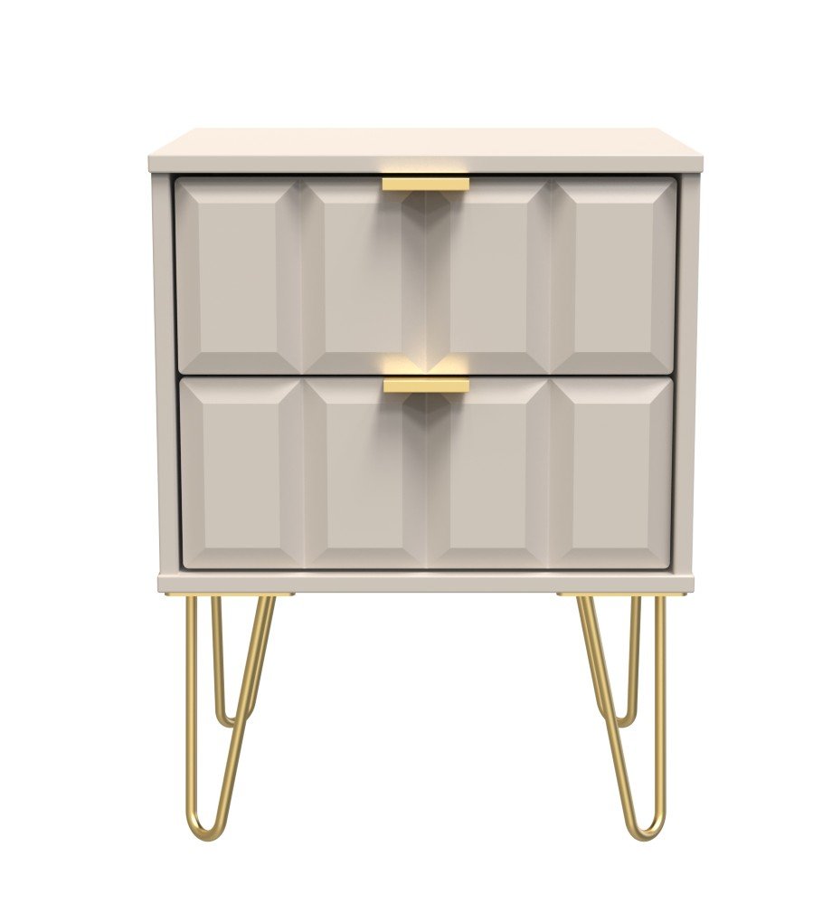Cube 2 Drawer Bedside Cabinet with Gold Hairpin Legs - Welcome Furniture
