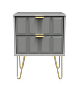 Cube 2 Drawer Bedside Cabinet with Gold Hairpin Legs - Welcome Furniture