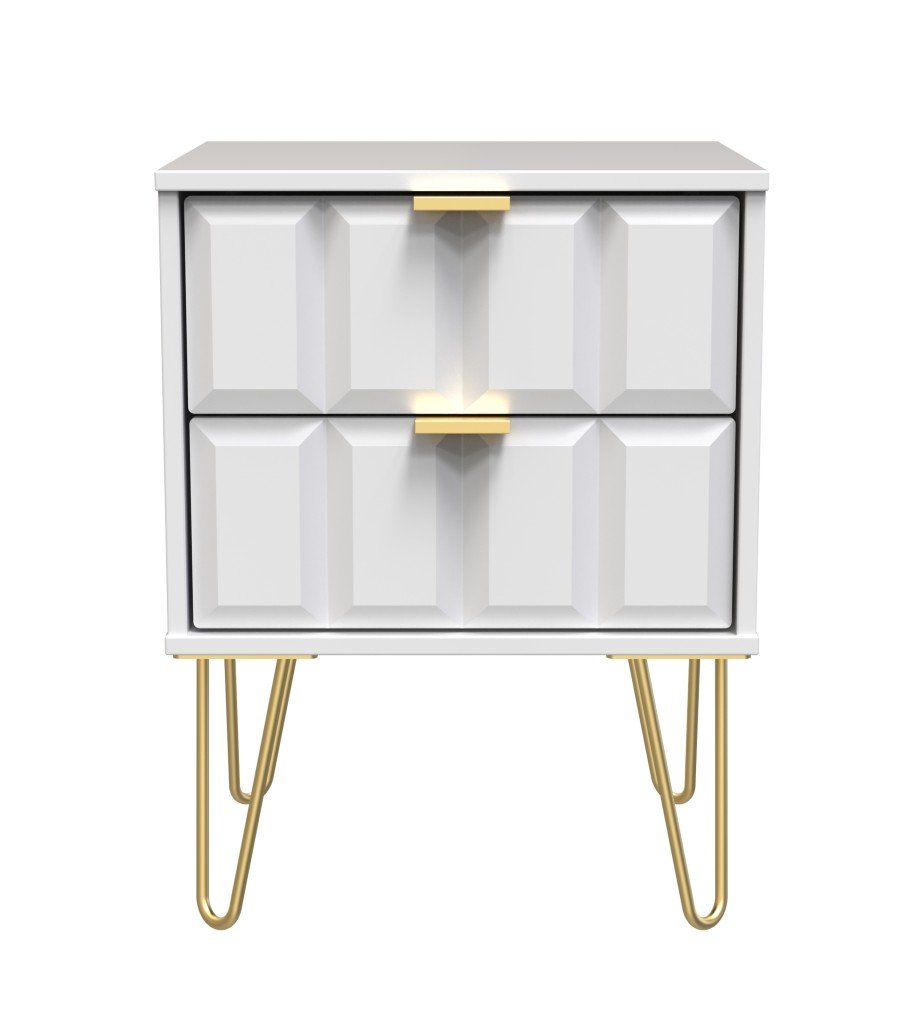 Cube 2 Drawer Bedside Cabinet with Gold Hairpin Legs - Welcome Furniture