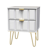 Cube 2 Drawer Bedside Cabinet with Gold Hairpin Legs - Welcome Furniture