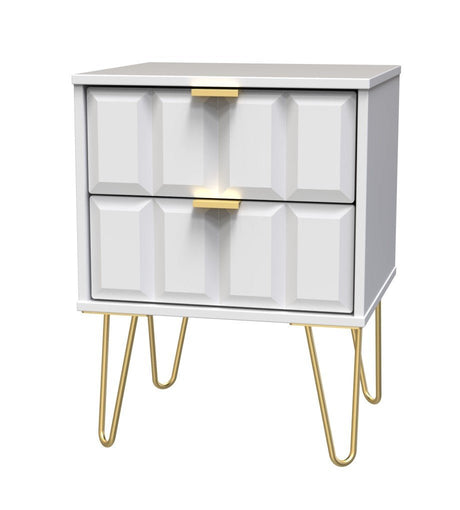 Cube 2 Drawer Bedside Cabinet with Gold Hairpin Legs - Welcome Furniture