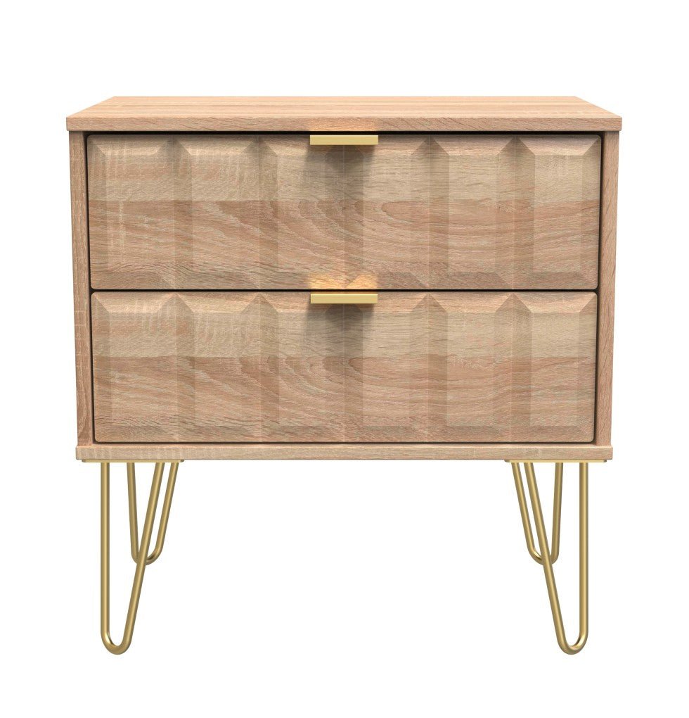 Cube 2 Drawer Midi Chest with Gold Hairpin Legs - Welcome Furniture
