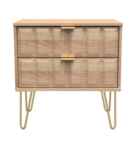 Cube 2 Drawer Midi Chest with Gold Hairpin Legs - Welcome Furniture