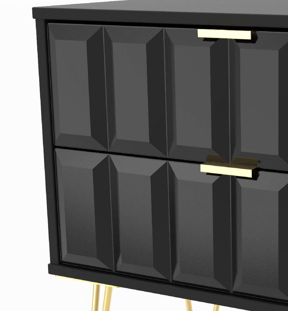 Cube 2 Drawer Midi Chest with Gold Hairpin Legs - Welcome Furniture