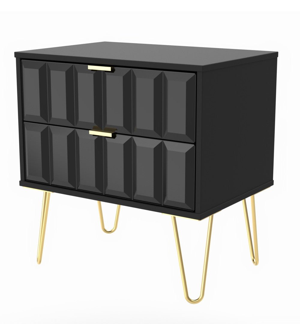 Cube 2 Drawer Midi Chest with Gold Hairpin Legs - Welcome Furniture