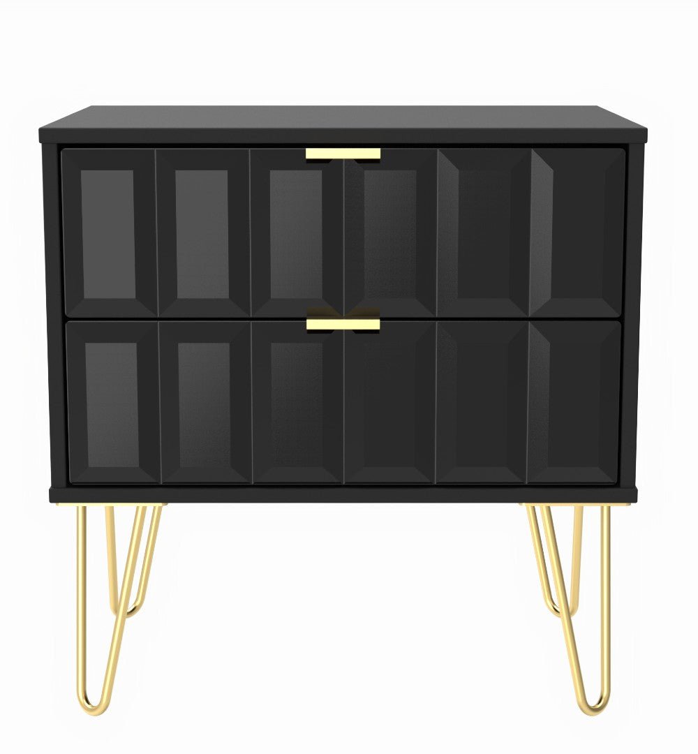 Cube 2 Drawer Midi Chest with Gold Hairpin Legs - Welcome Furniture