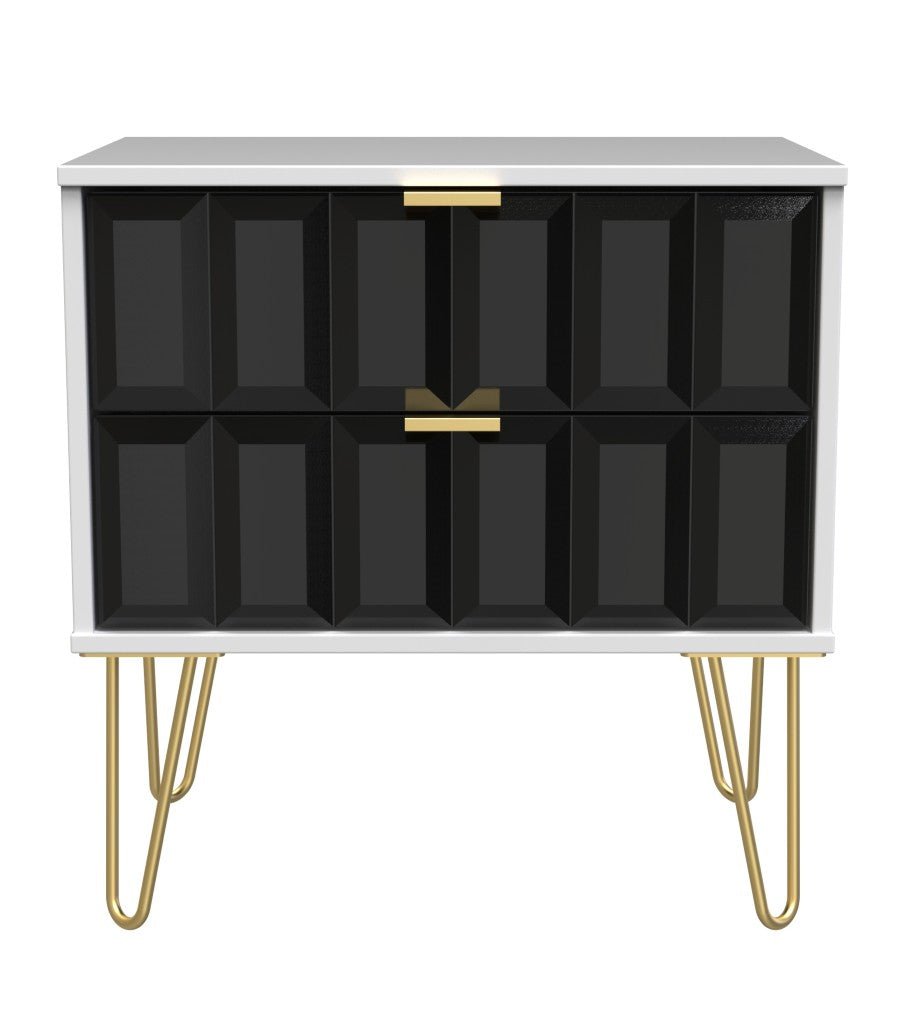 Cube 2 Drawer Midi Chest with Gold Hairpin Legs - Welcome Furniture