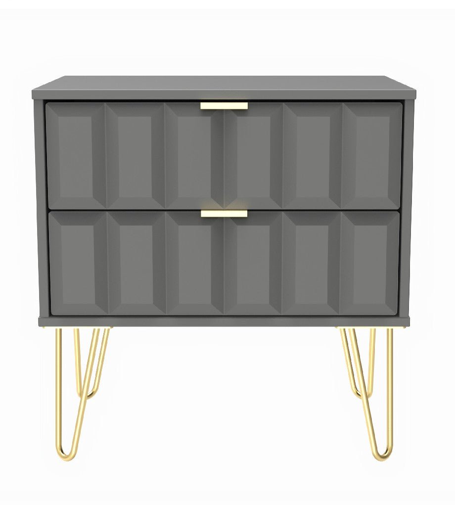 Cube 2 Drawer Midi Chest with Gold Hairpin Legs - Welcome Furniture