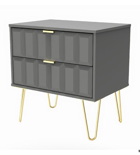 Cube 2 Drawer Midi Chest with Gold Hairpin Legs - Welcome Furniture
