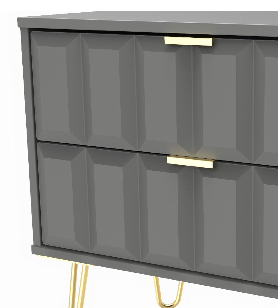 Cube 2 Drawer Midi Chest with Gold Hairpin Legs - Welcome Furniture