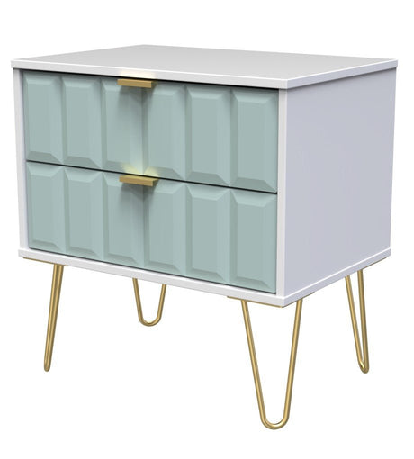 Cube 2 Drawer Midi Chest with Gold Hairpin Legs - Welcome Furniture