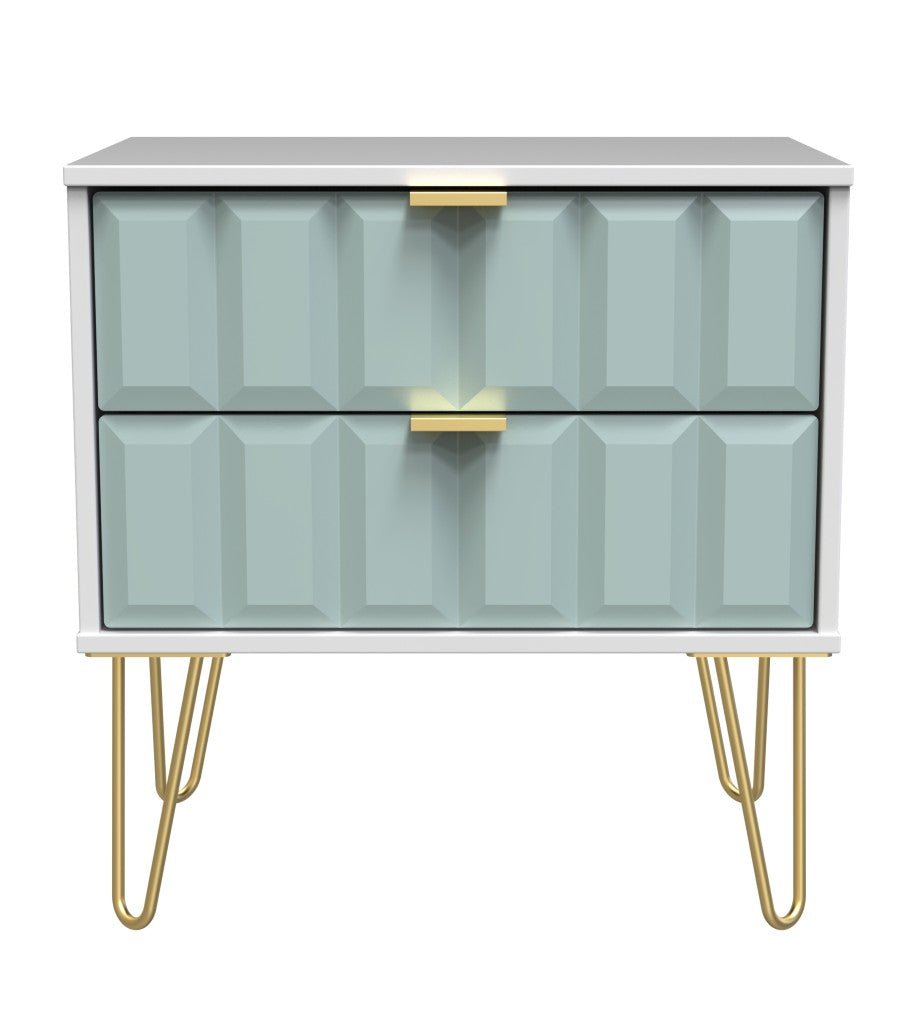 Cube 2 Drawer Midi Chest with Gold Hairpin Legs - Welcome Furniture