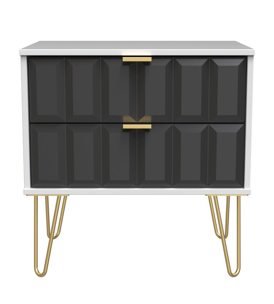 Cube 2 Drawer Midi Chest with Gold Hairpin Legs - Welcome Furniture