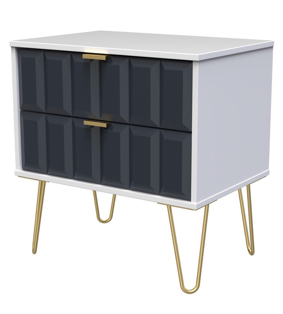 Cube 2 Drawer Midi Chest with Gold Hairpin Legs - Welcome Furniture
