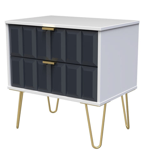 Cube 2 Drawer Midi Chest with Gold Hairpin Legs - Welcome Furniture