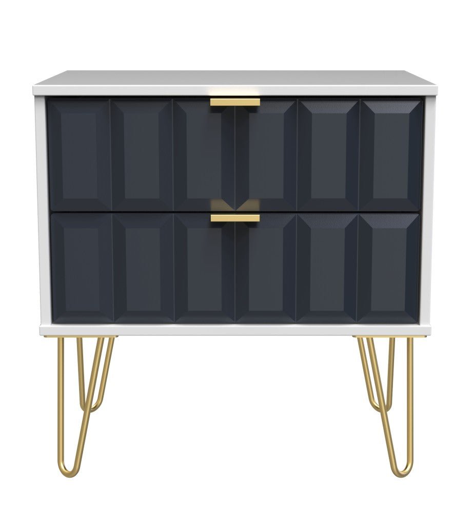Cube 2 Drawer Midi Chest with Gold Hairpin Legs - Welcome Furniture