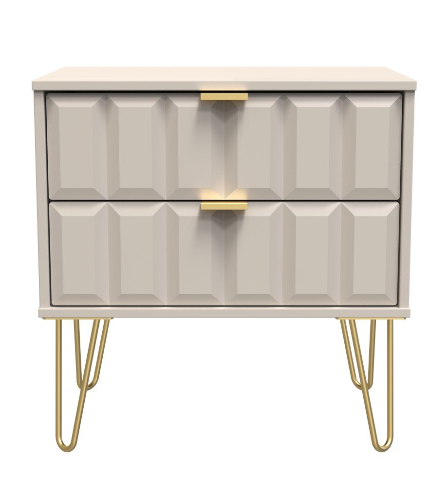 Cube 2 Drawer Midi Chest with Gold Hairpin Legs - Welcome Furniture