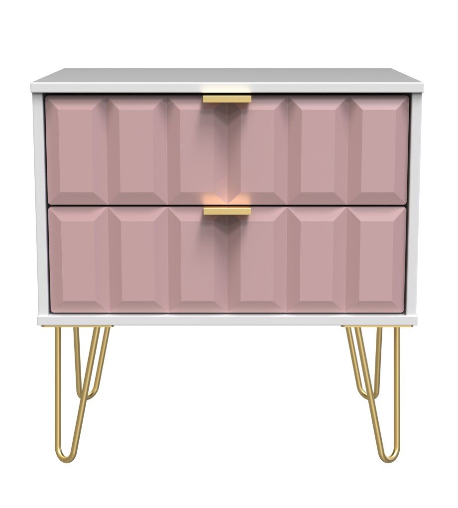 Cube 2 Drawer Midi Chest with Gold Hairpin Legs - Welcome Furniture