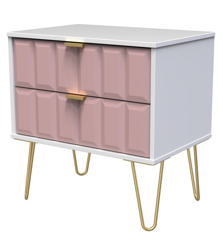 Cube 2 Drawer Midi Chest with Gold Hairpin Legs - Welcome Furniture