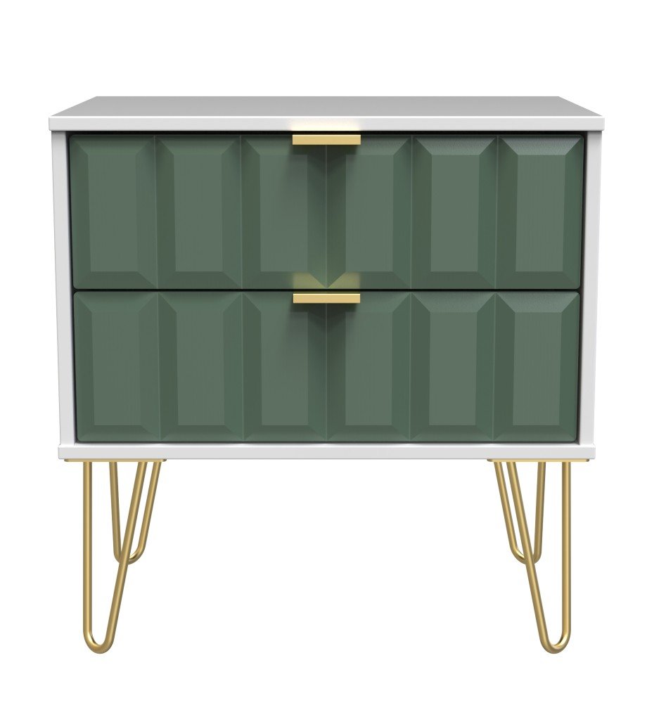 Cube 2 Drawer Midi Chest with Gold Hairpin Legs - Welcome Furniture