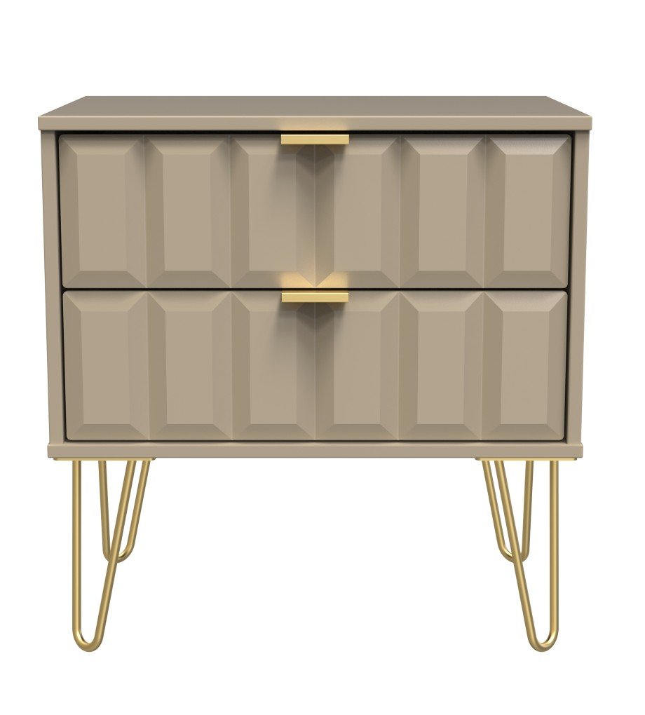 Cube 2 Drawer Midi Chest with Gold Hairpin Legs - Welcome Furniture