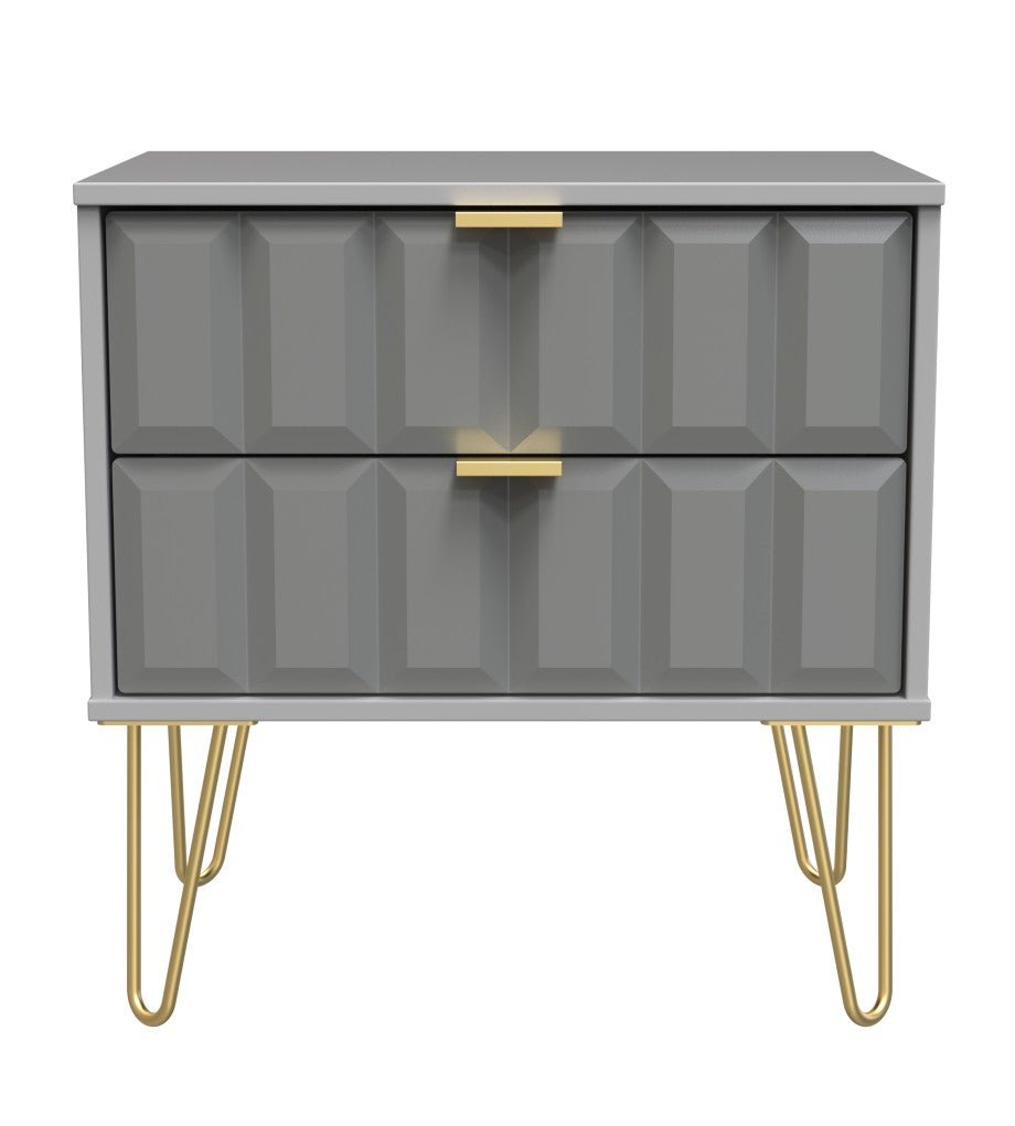 Cube 2 Drawer Midi Chest with Gold Hairpin Legs - Welcome Furniture