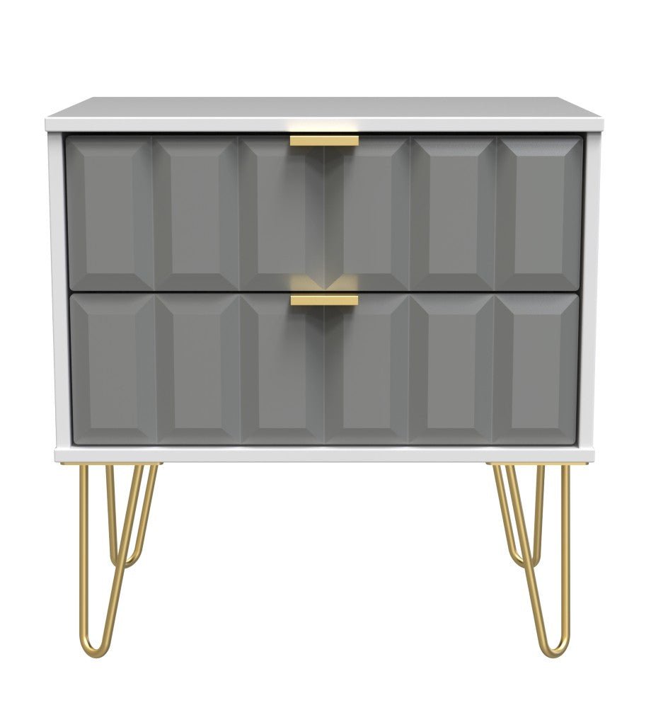 Cube 2 Drawer Midi Chest with Gold Hairpin Legs - Welcome Furniture