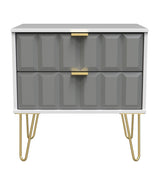 Cube 2 Drawer Midi Chest with Gold Hairpin Legs - Welcome Furniture