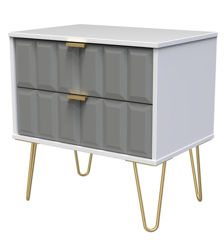 Cube 2 Drawer Midi Chest with Gold Hairpin Legs - Welcome Furniture