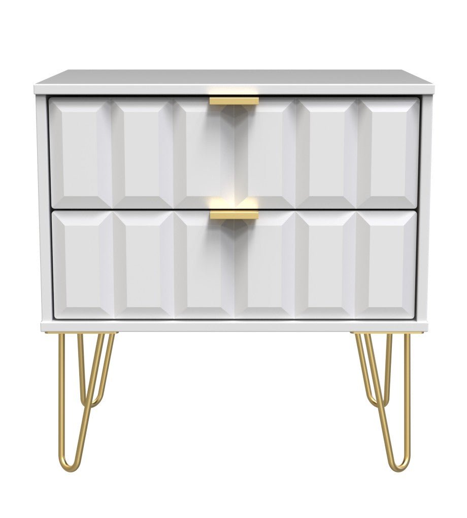 Cube 2 Drawer Midi Chest with Gold Hairpin Legs - Welcome Furniture