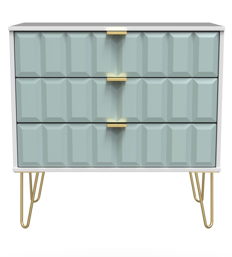 Cube 3 Drawer Chest with Gold Hairpin Legs - Welcome Furniture