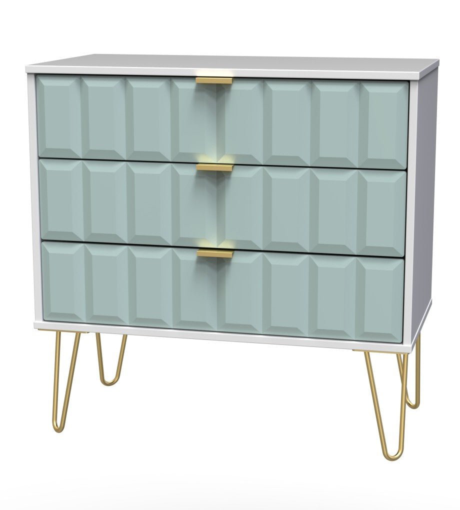 Cube 3 Drawer Chest with Gold Hairpin Legs - Welcome Furniture