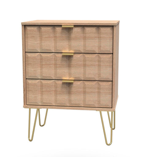 Cube 3 Drawer Midi Chest with Gold Hairpin Legs - Welcome Furniture