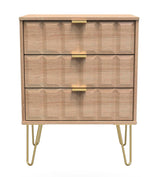 Cube 3 Drawer Midi Chest with Gold Hairpin Legs - Welcome Furniture