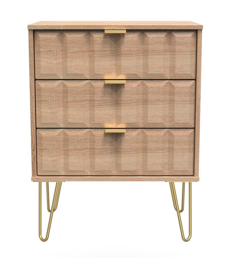 Cube 3 Drawer Midi Chest with Gold Hairpin Legs - Welcome Furniture