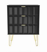 Cube 3 Drawer Midi Chest with Gold Hairpin Legs - Welcome Furniture