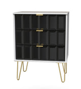 Cube 3 Drawer Midi Chest with Gold Hairpin Legs - Welcome Furniture