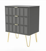 Cube 3 Drawer Midi Chest with Gold Hairpin Legs - Welcome Furniture