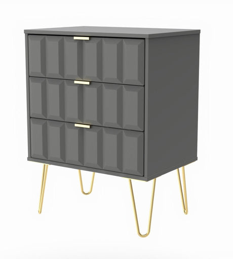 Cube 3 Drawer Midi Chest with Gold Hairpin Legs - Welcome Furniture