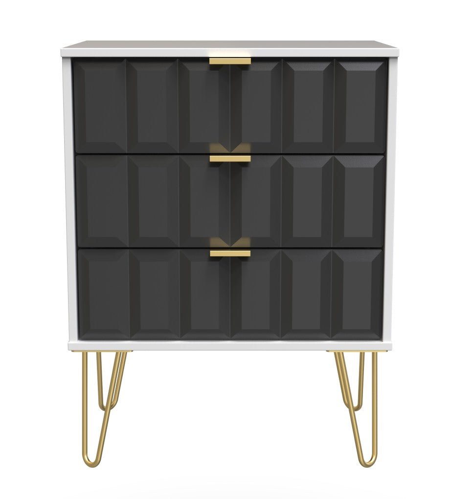 Cube 3 Drawer Midi Chest with Gold Hairpin Legs - Welcome Furniture
