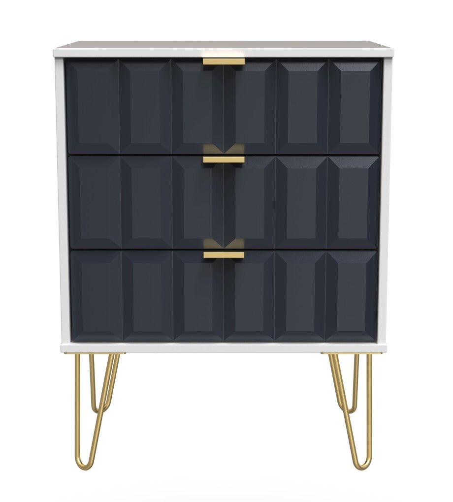 Cube 3 Drawer Midi Chest with Gold Hairpin Legs - Welcome Furniture