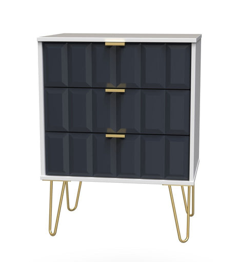 Cube 3 Drawer Midi Chest with Gold Hairpin Legs - Welcome Furniture
